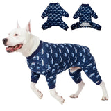 LovinPet Large Dog Outfit, Dog Onesie for Surgery, Large Breed Dog Pajamas, Lightweight Navy Whale Print, Pet Pajamas for Dogs, UV Protection Shirt for Dogs, Pitbull Clothes,Blue,3XL