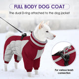 SUNFURA Full Body Dog Coat - Warm Fleece Jacket for Large Dogs, Turtleneck Winter Coats with Harness, Reflective Dog Snowsuit Windproof Puffer Jackets with Legs for Weimaraner, Burgundy XL