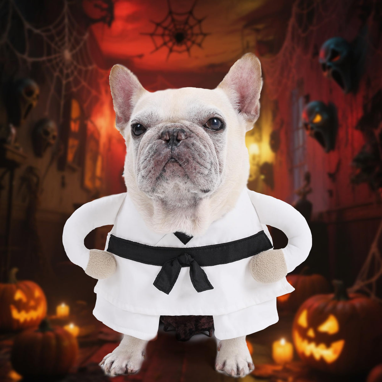 ETIAL Martial Arts Pet Costume for Halloween - Karate Uniform with Adjustable Self-Adhesive Strap for Dogs & Cats - Funny Animal Costume Easy On/Off M
