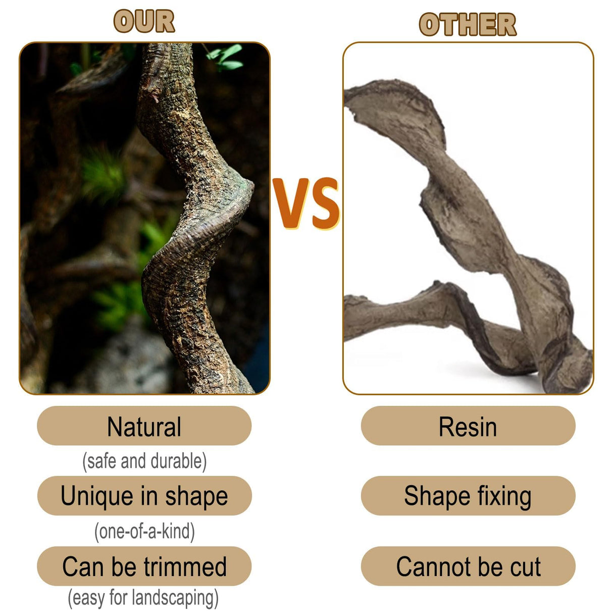 Reptile Decor 4PCS Natural Forest Branch Terrarium Habitat Driftwood Decoration Lizard Climbing Tree Branch for Bearded Dragon Gecko Snake Frog Chameleon Spider
