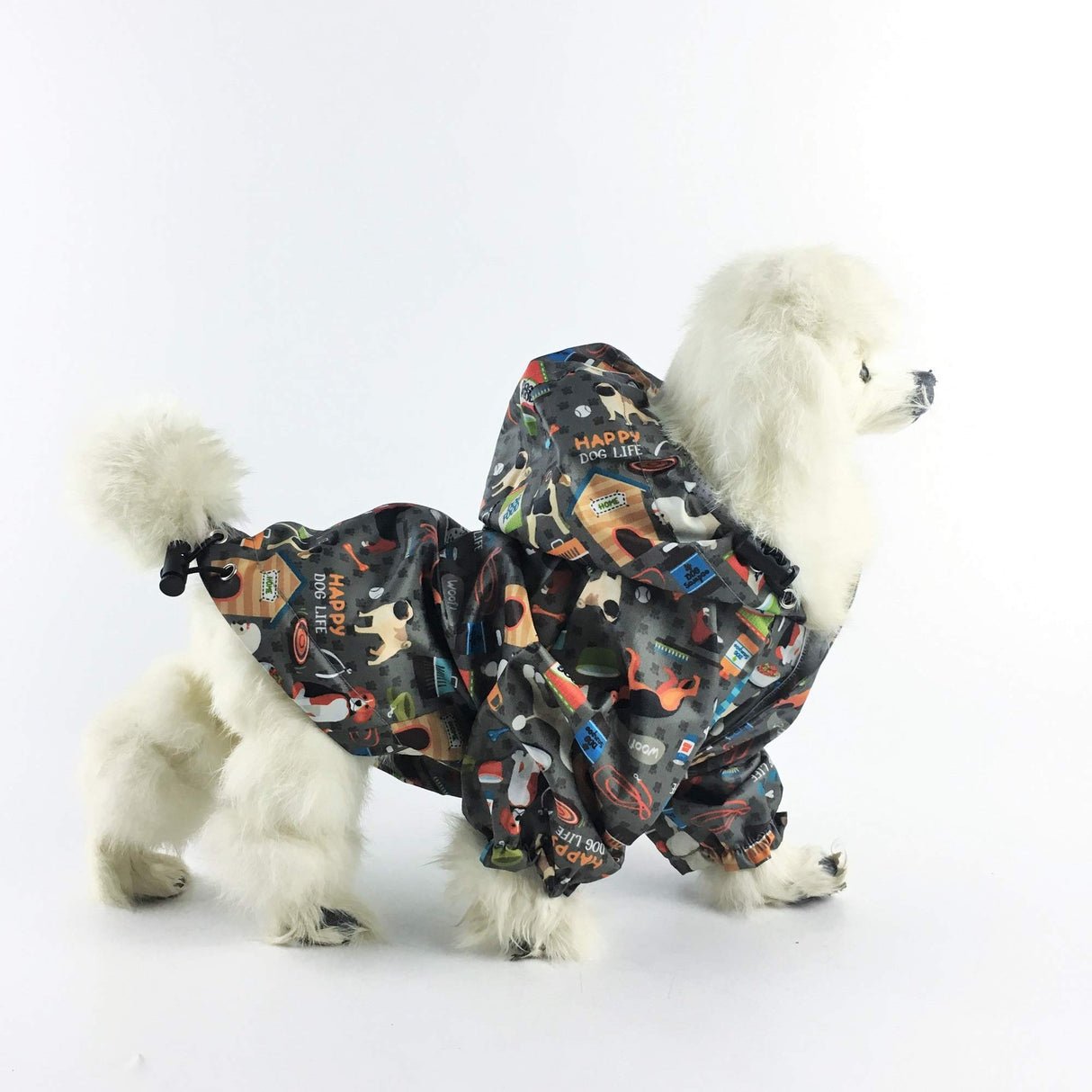 for Small Pet Cat Dog Raincoat Hoodie Coat Waterproof Rain Jacket Rainwear (L: Length - 16", Grey)