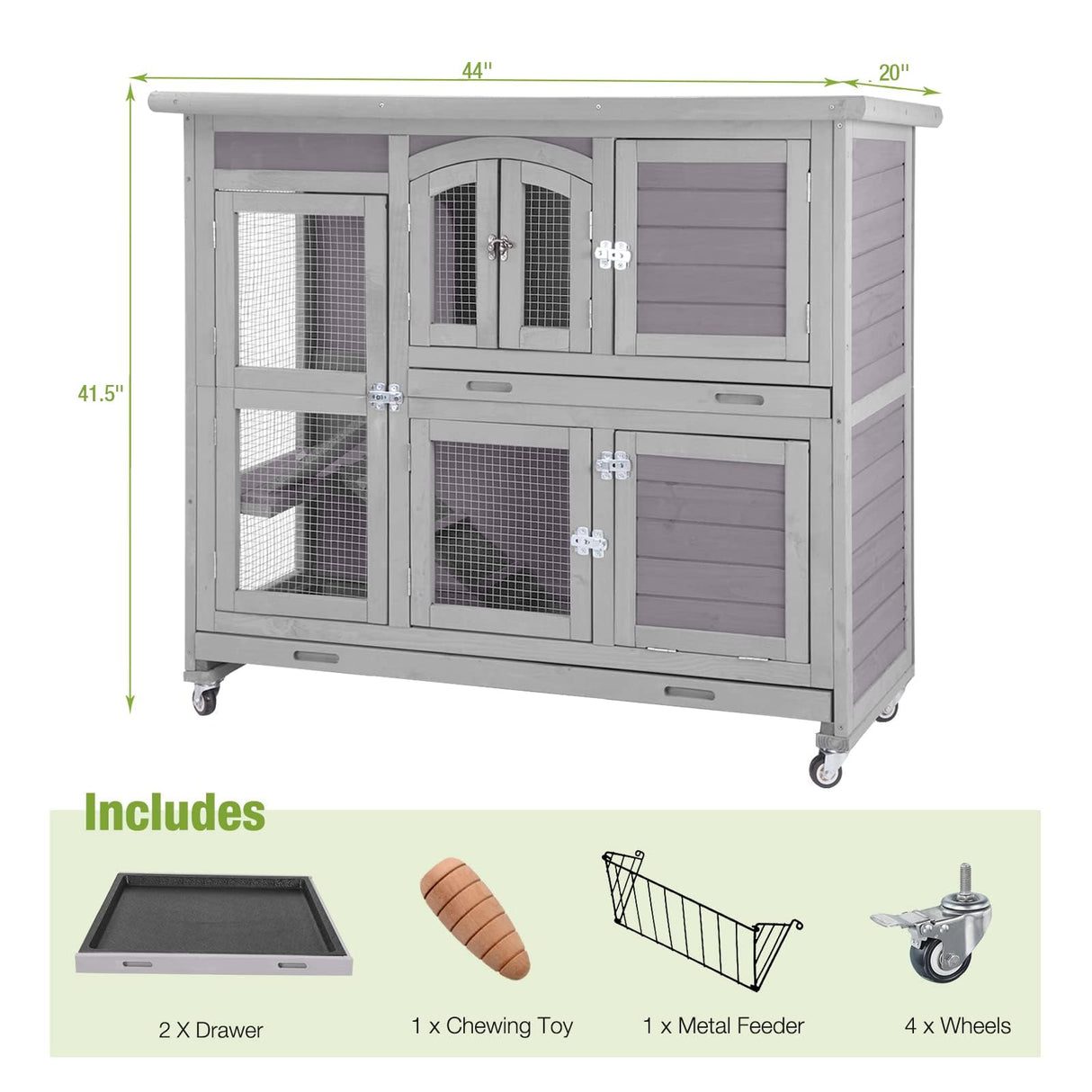 GUTINNEEN Rabbit Hutch Indoor Outdoor Bunny House Guinea Pig Cage on Wheel with Plastic Tray
