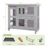 GUTINNEEN Rabbit Hutch Indoor Outdoor Bunny House Guinea Pig Cage on Wheel with Plastic Tray