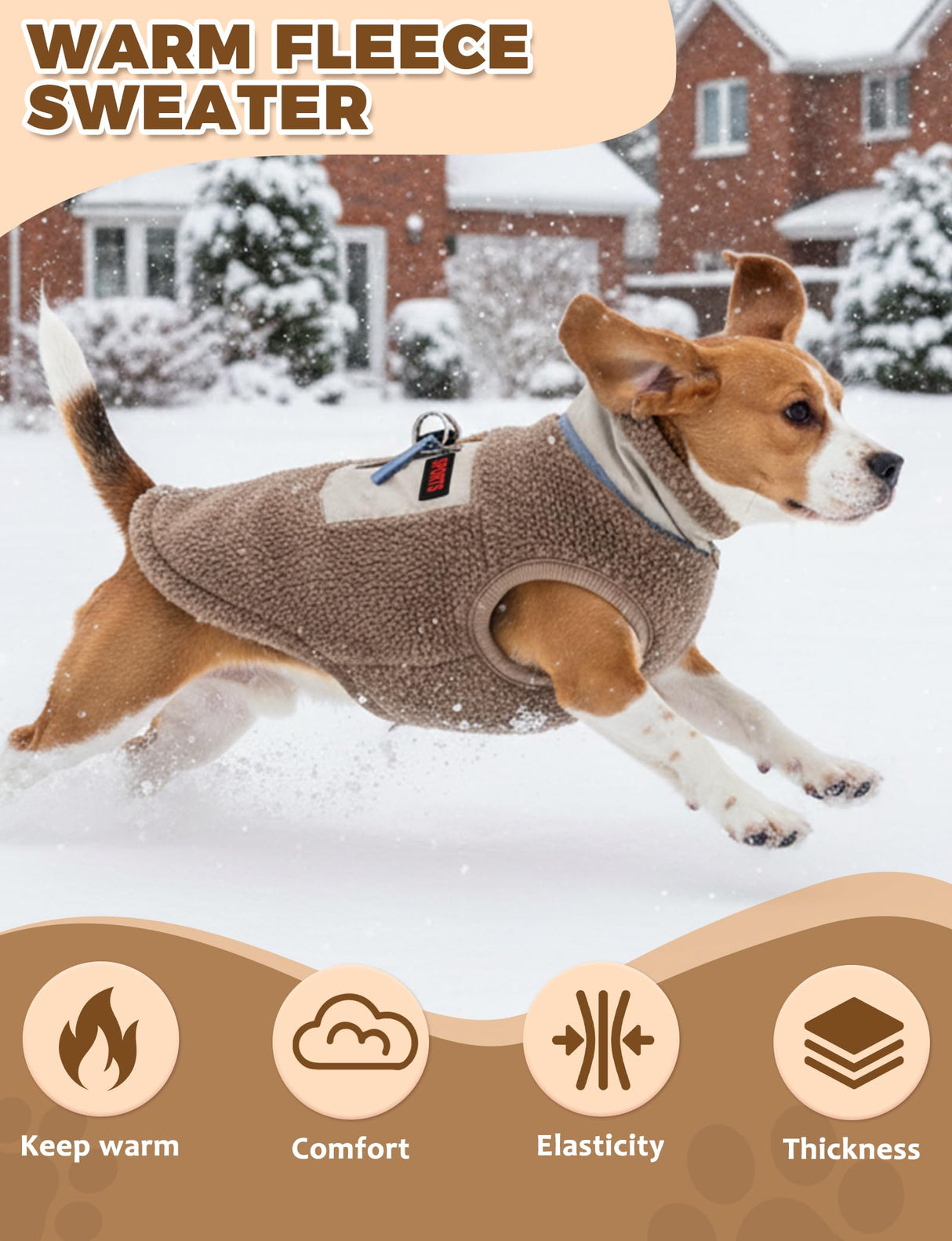 Warm Fleece Dog Jacket,Sweater Vest with Collared and Zipper,Cold Weather Coats for Small Dogs Apparel
