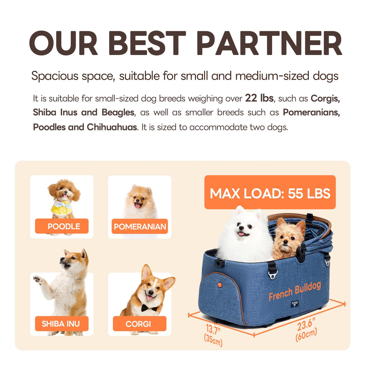 【One-Pull Open Ver.】 PETTENA One-Touch Foldable Dog Stroller for Small Dogs Cats up to 44 Lbs, Cat Stroller for 2 Cats, Large Space, Black (Navy Blue)