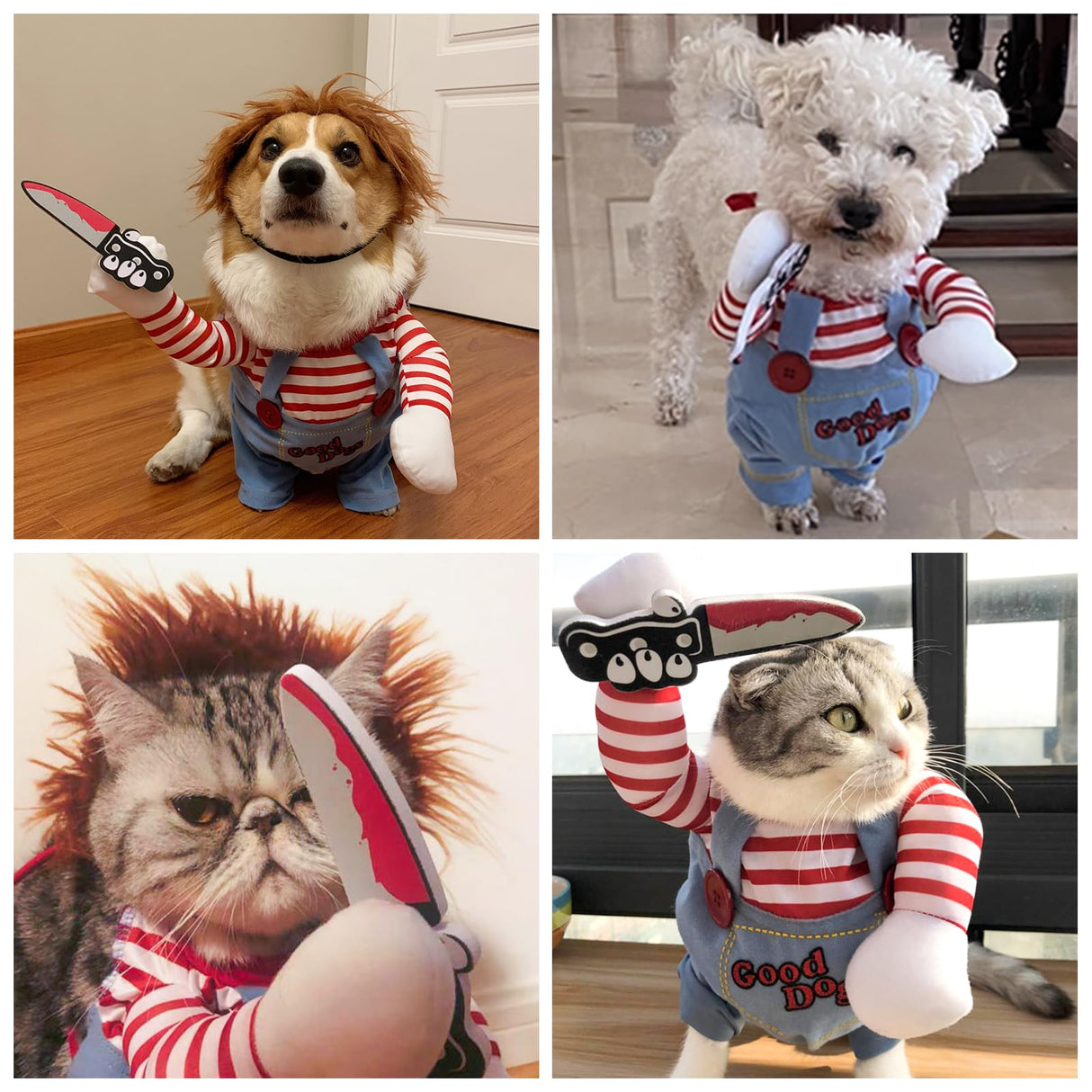 Dog Halloween Costume,Funny Chucky Dog Costume with Pet Wig,Cosplay Scary Outfit with Knife Clothes for Dogs (Medium)