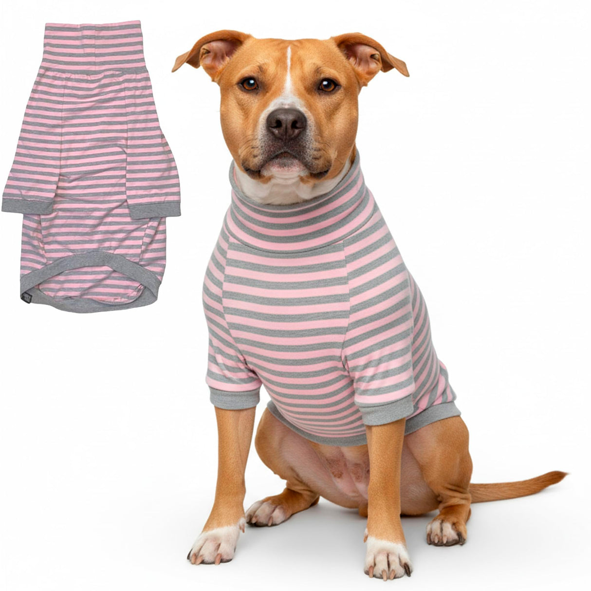Tooth & Honey Big Dog Stripe Shirt – Pullover with Full Belly Coverage – Pink and Grey Pitbull Shirt for Extra Large Dogs