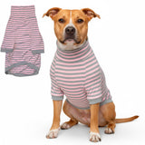 Tooth & Honey Big Dog Stripe Shirt – Pullover with Full Belly Coverage – Pink and Grey Pitbull Shirt for Extra Large Dogs