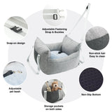 HAZOOWILL Pet Car Booster Seat for Small Dogs up to 25 lbs with Safety Straps, Storage Pockets, Travel Carrier Bed with Detachable Cover, Machine Washable (Light Gray)
