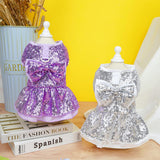 Tangpan Sequins Bow-Knot Pet Dance Dress Dog Christmas Party Dress (Purple, L)
