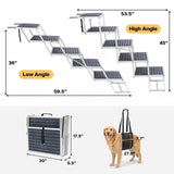 Veehoo Extra Wide Dog Steps for Car Truck SUV Foldable, 5 Steps Lightweight Aluminum Dog Stairs for Injured Senior Large Dogs 20" Wide, Folding Pet Ramp Ladder with Non Slip Surface, up to 170lbs