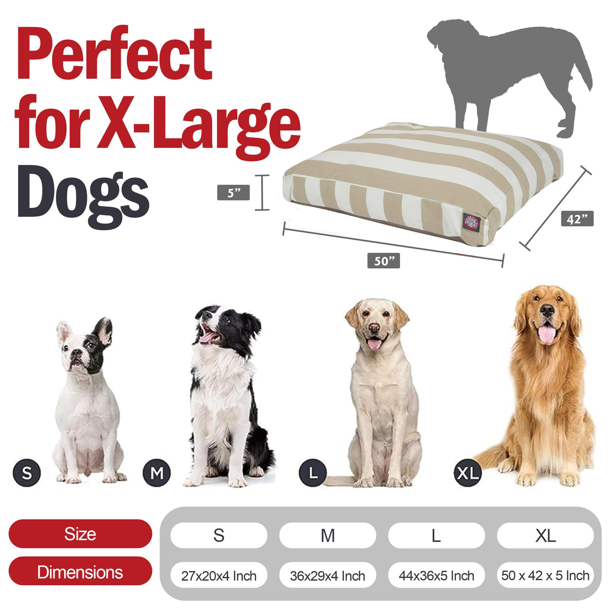 Majestic Pet Rectangle Large Dog Bed Washable – Non Slip Comfy Pet Bed – Dog crate Bed with Removable Washable Cover – Dog Kennel Bed for Sleeping - Dog bed X-Large Breed 50x42x5 Inch – Sand Beige