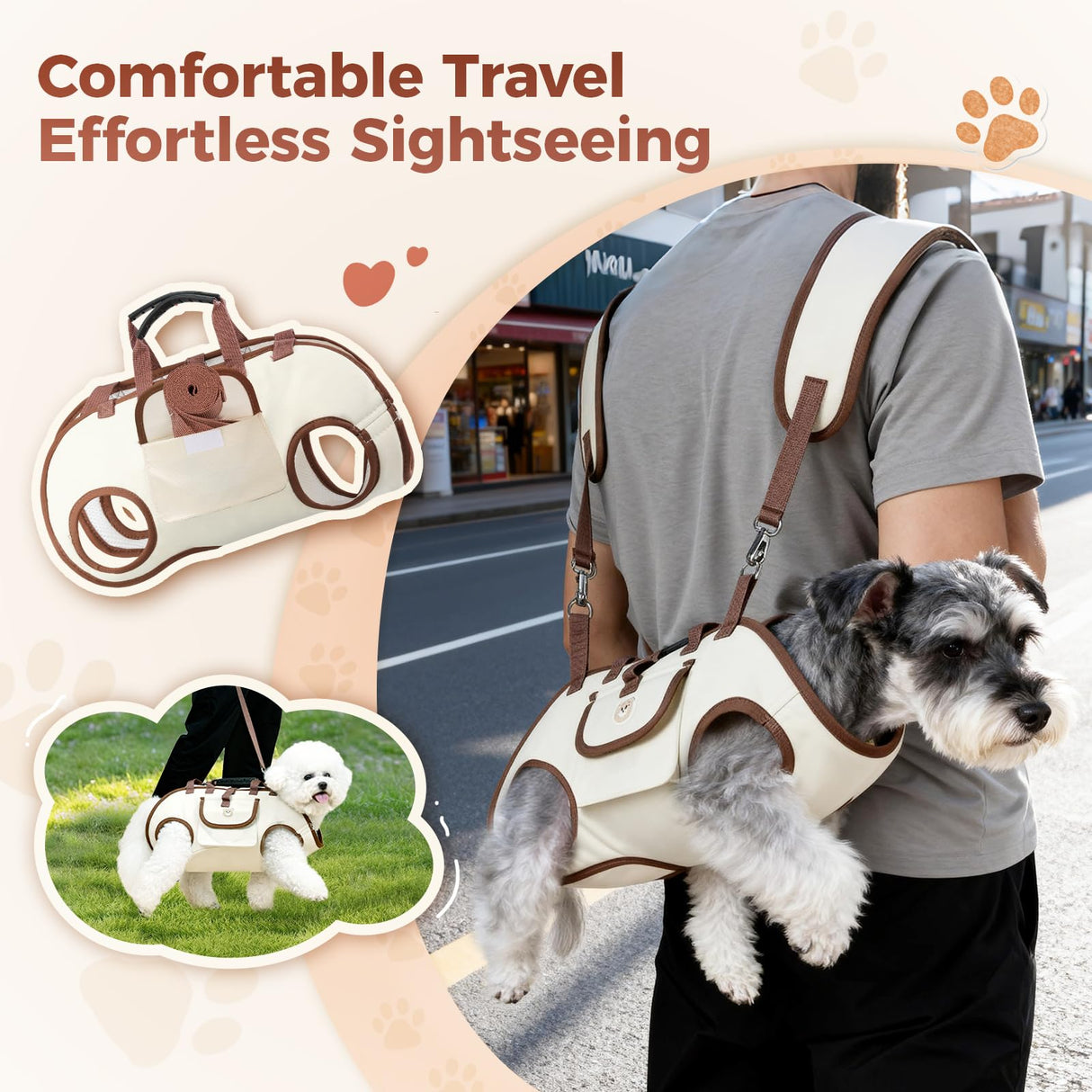 Atiansen Hands Free Dog Backpack Carrier for Small Dogs, Yorkie Shoulder Carrier Sling Backpack Carriers Dog Lift Harness Portable Breathable Pet Carrier Backpack for Small Puppies (S, 4.4-8.8 lbs)