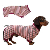 WienieDay Four-Legged Dachshund Shirt, Striped Thermal Velvet Fleece, Adjustable Back Fit, Stretchy Cozy Outfit for Mini Dachshunds & Small/Medium Dogs (Pink, Small(7-11lbs))
