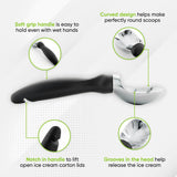 Heavy Duty Ice Cream Scoop with Comfortable Handle - Professional Ice Cream Scooper for Gelato, Sorbet, Cookie Dough, Melon, Frozen Yogurt - Dishwasher Safe Metal Kitchen Tool - Black