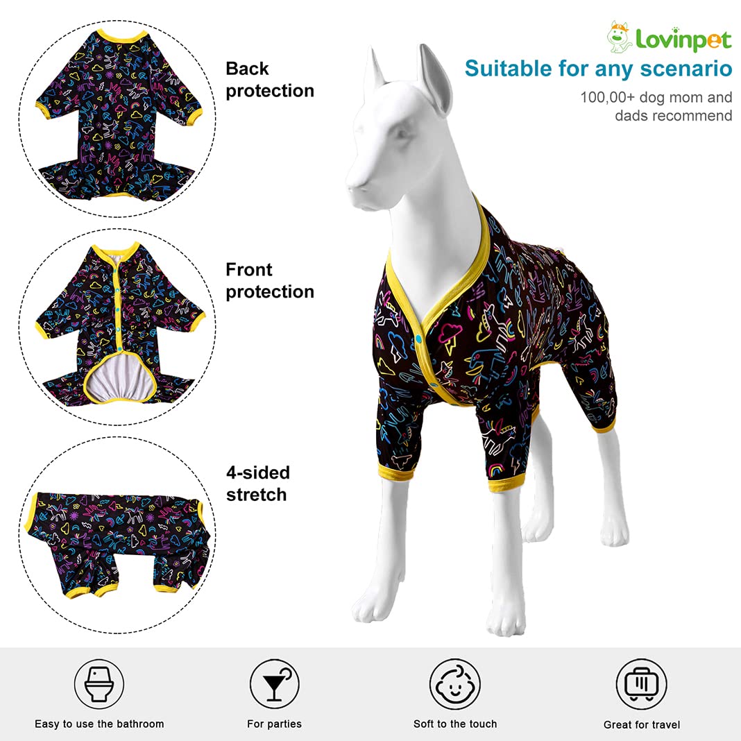 LovinPet Large Dog Pajamas - Stretch Knit Dog Shirt, PJs for Pitbulls, Unicorn Print, Lightweight Pullover Pet PJs, Pet Pajamas for Dogs, Pitbull Clothes, Pitbull Shirt, Blue L