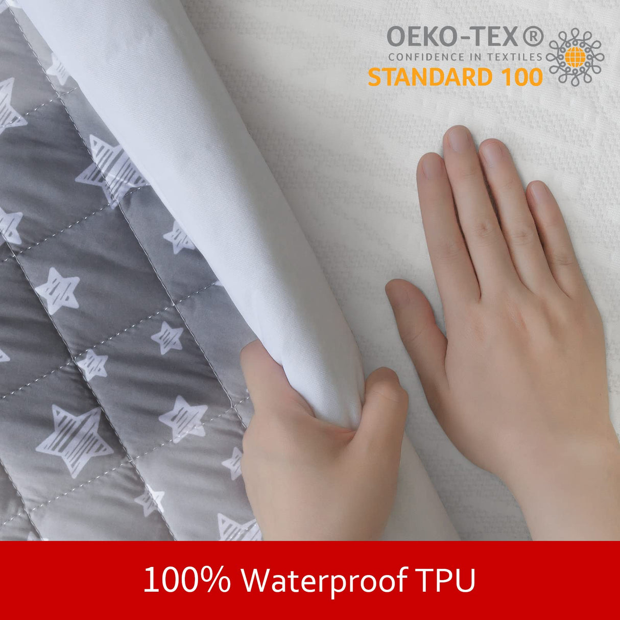 Waterproof Dog Bed Covers Replacement Washable Pet Hair Easy to Remove, Noiseless Quilted Puppy Pet Bed Cover Lovely Grey Star Print 35x44 Inches, for Dog/Cat, Cover Only