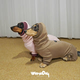 Dachshund Turtleneck Pullover Polar Fleece Four-Legged Dog Jumpsuit, Stretchy Warm Soft Anti-Static Pajamas for Wiener Dog& Small Dogs Fall Winter (Khaki, Small (7-11 lbs))