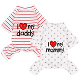 2-Pack Cotton Dog Pajamas Lightweight Dog Onesies for Small Medium Dogs and Cats Puppy Body Suits Cute Baby Dog Jumpsuit I Love My Mommy/Daddy Printed Pet Clothes, Grey Stars/Red Stripes, M