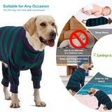 LovinPet Large Dog Pajamas Bodysuit, Lightweight Stretchy Knit Pullover Dog Onesie, Pet Pajamas for Dogs, Green and Black Stripe Print Dog Shirt, UV Protection, Stop Shedding for Dogs, Pet PJ's, 2XL