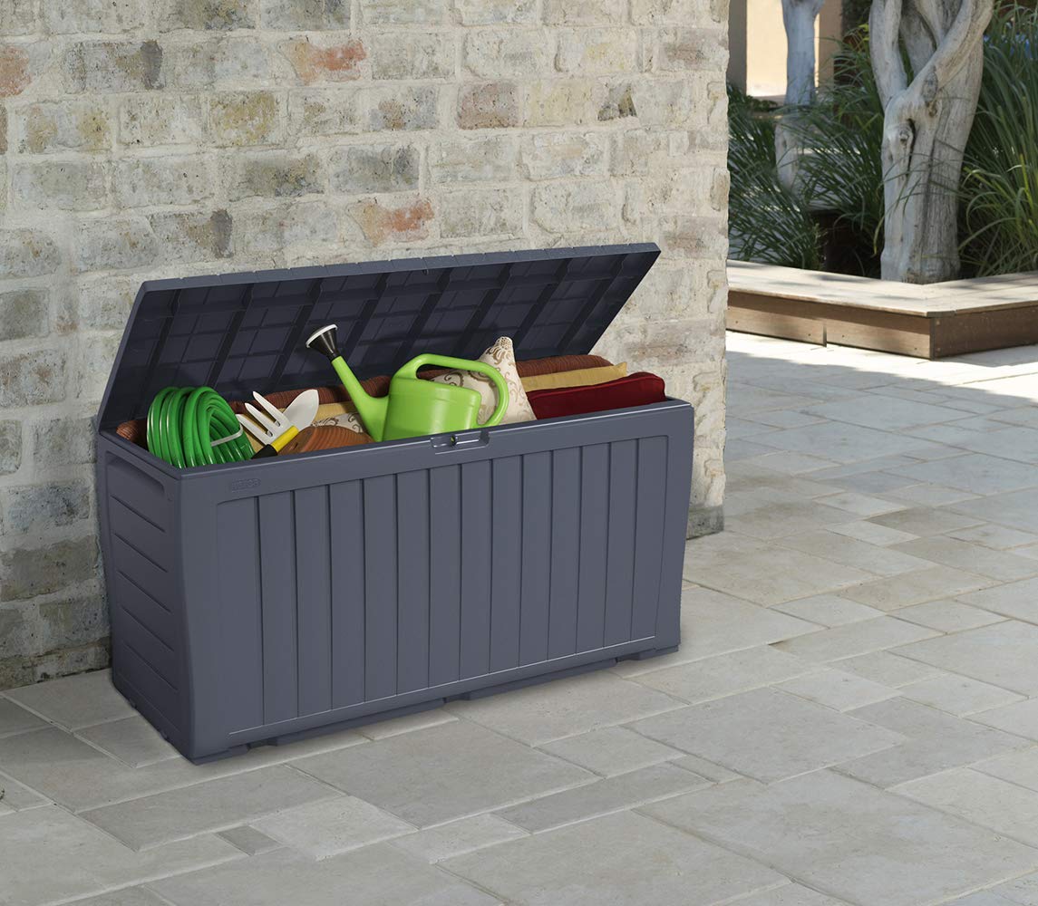 Keter Marvel Plus 71 Gallon Resin Deck Box-Organization and Storage for Patio Storage Box Outdoor Cushions, Throw Pillows, Garden Tools and Pool Accessories, Dark Grey