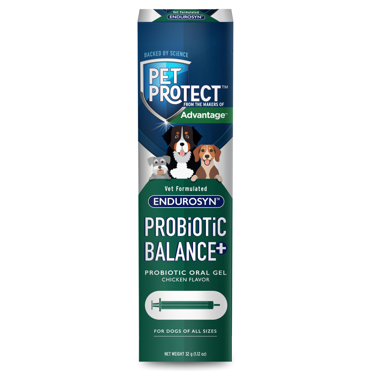 Pet Protect Dog Probiotic Balance+ Oral Gel, Vet-Formulated Endurosyn, Prebiotics & Probiotics for Dogs, 3-Day Supply, Chicken Flavor (32g)