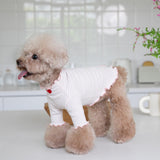 Yaopelky Dog Shirt for Small Medium Dogs Striped T-Shirt with Heart Embroidery Stretchable Ruffle Dog Clothes for Chihuahua Schnauzer Yorkie Shih Tzu (White, Medium)