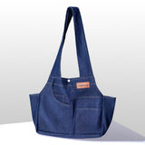 QOHAK Dog Carrier Purse Premium Denim Dog Soft Sided Carriers Bag Pet Travel Tote Bag with Pockets for Cat and Small Dog (Medium, Dark Blue)