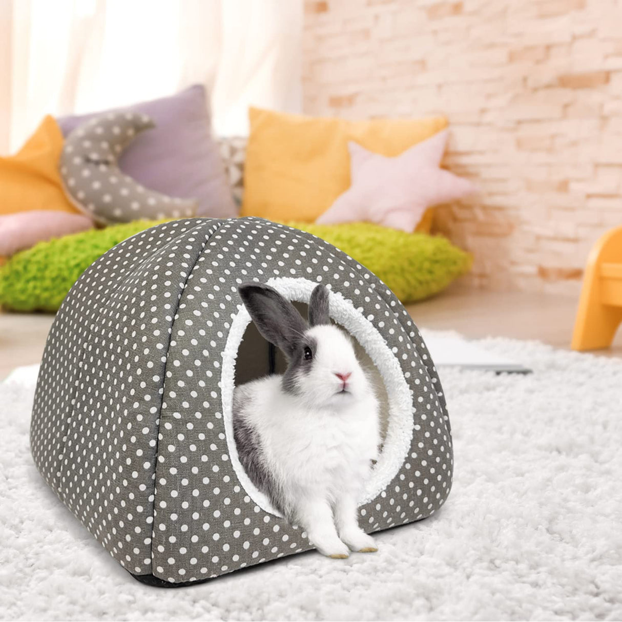 Tierecare Rabbit Hideout Large Bunny Bed Washable Rabbit House and Hideout Fleece Guinea Pig Hiding Hut for Indoor Bunnies Small Animal Hideaway