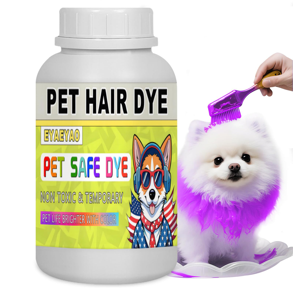 Eyaeyao Vibrant Dog Hair Dye - 7 fl oz (250 ml) - Purple Dog Fur Dye, Safe & Non-Toxic, Temporary - Pet Dye Perfect for Pet Creative Grooming & Styling Your Pup! (Purple, 7 Fl Oz (250 ml))