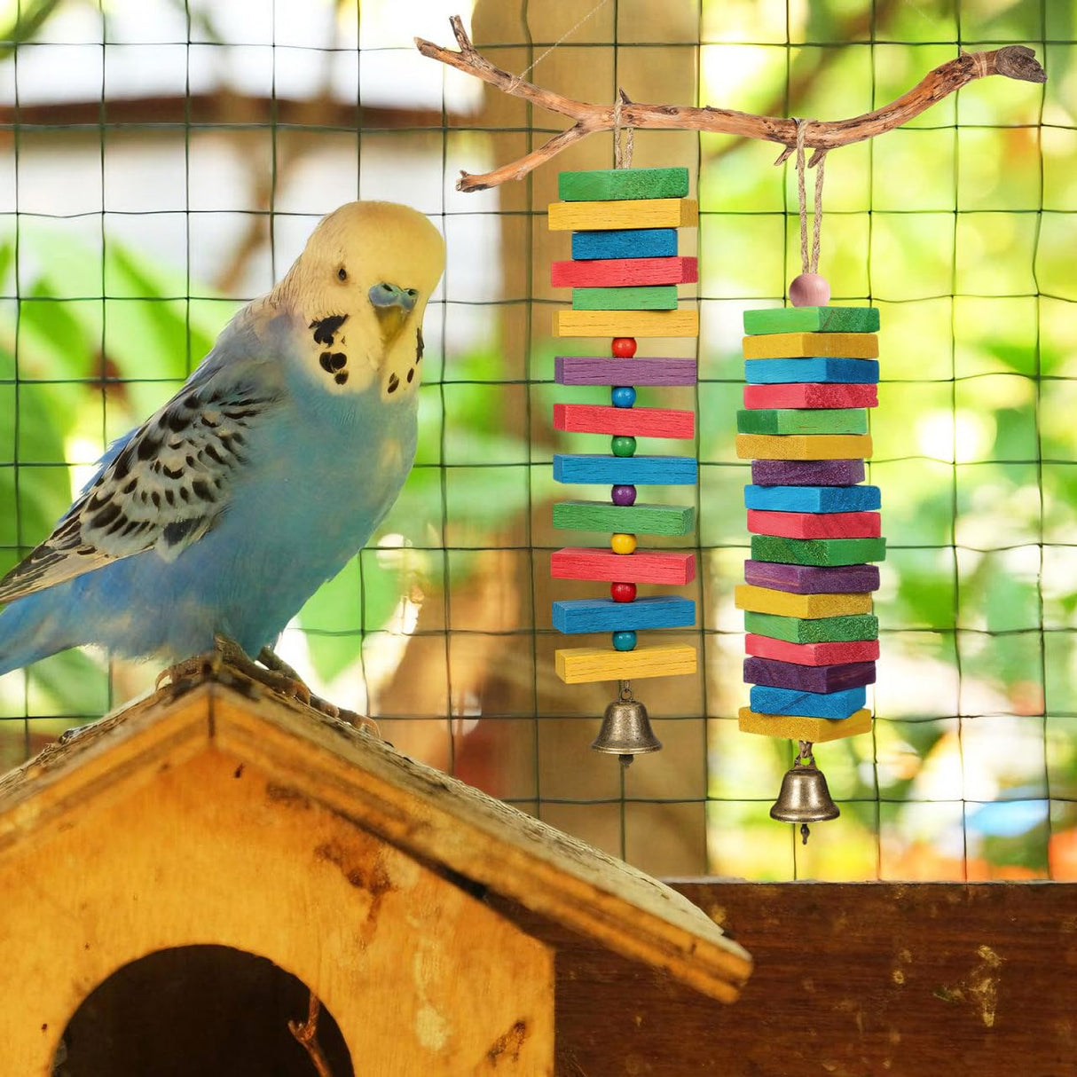 NOLITOY Bird Toys: 100 Pcs Wooden Blocks, Parrot Chew Toys Beak Trim Foot Craft Cage Parts DIY Shredding Playing for Macaw Conure African Grey Indoor Gift for Bird Lovers (Mixed Colors)