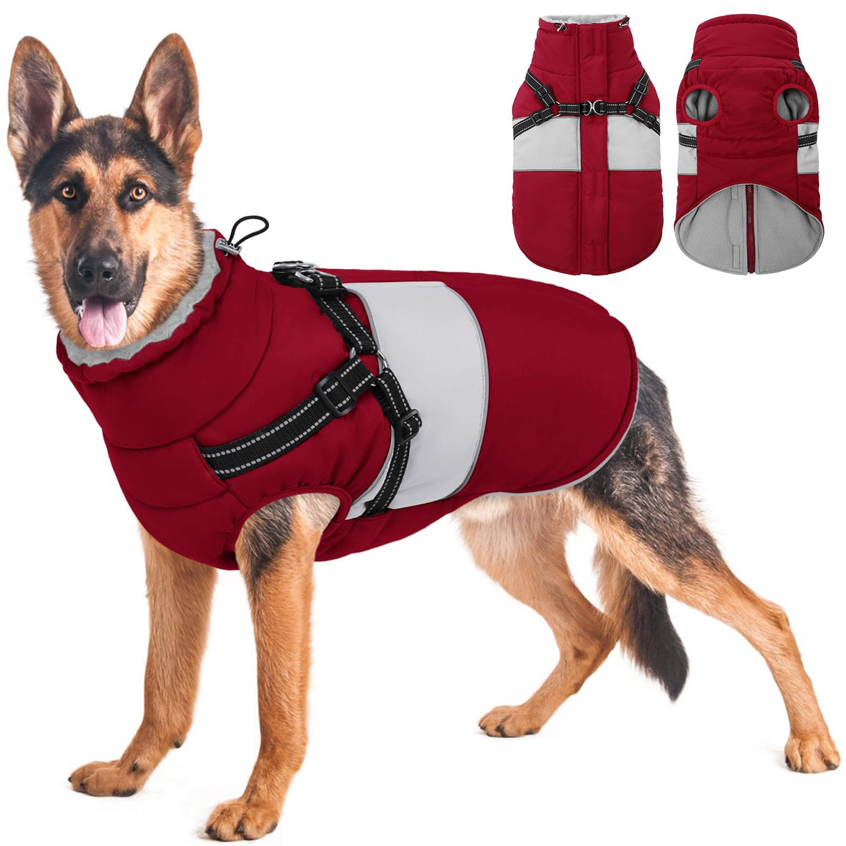 KOESON Dog Coat, Warm Dog Winter Coat for Giant Breeds, Waterproof Dogs Jacket with Harness, Reflective Pet Fleece Lined Puffer Jacket, Turtleneck & Windproof Coats for Great Dane, Golden Retriever