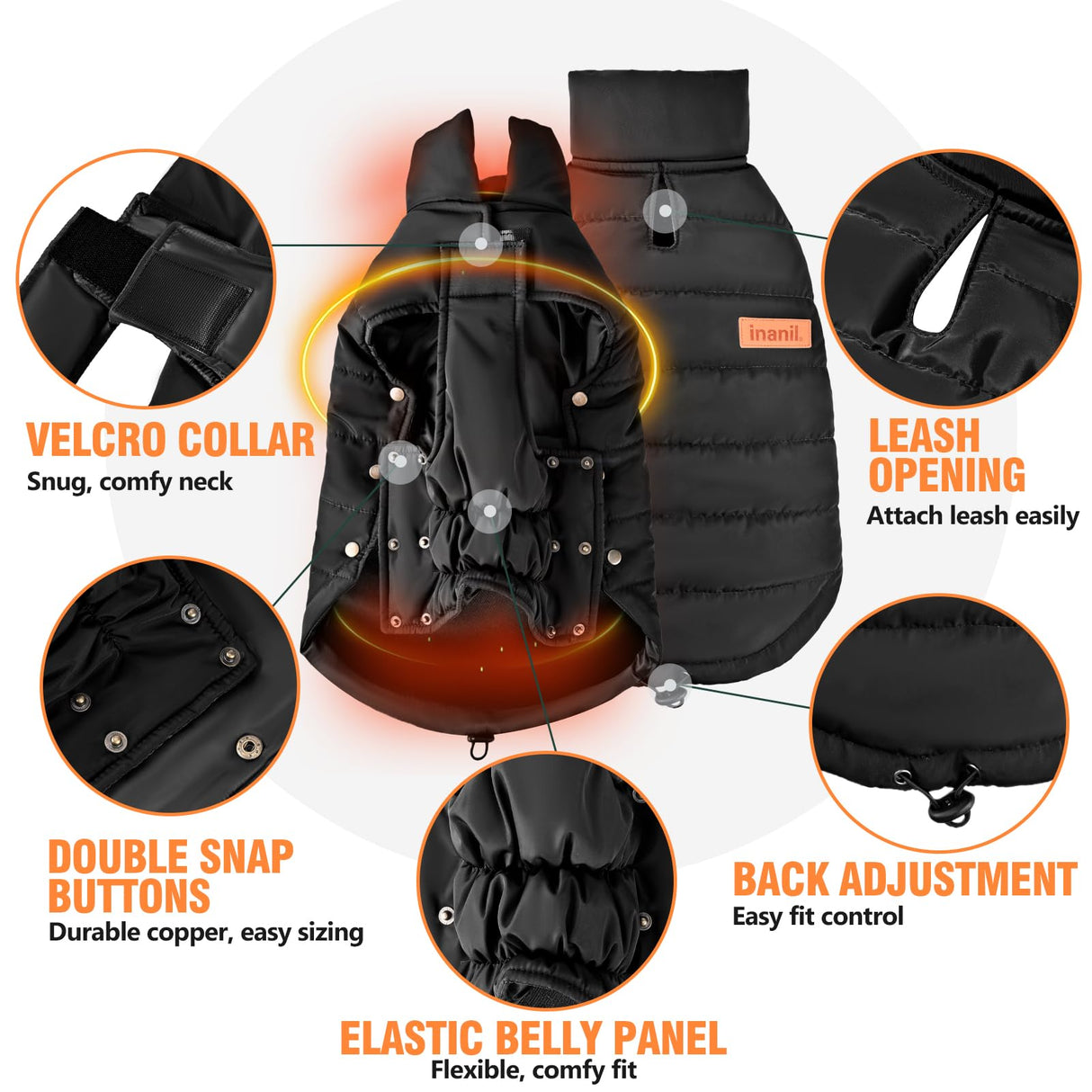 Dog Puffer Jacket for Small & Medium Dogs, Waterproof Windproof Warm Dog Winter Coat, Lightweight Cold Weather Pet Vest with Leash Hole and Adjustable Fit, Black, L