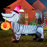 GOOSH 5Ft Halloween Inflatables Outdoor Decorations Skeleton Puppy Inflatable Yard Decoration with Build-in LEDs Blow Up Pumpkin for Halloween Party Indoor Outdoor Yard Garden