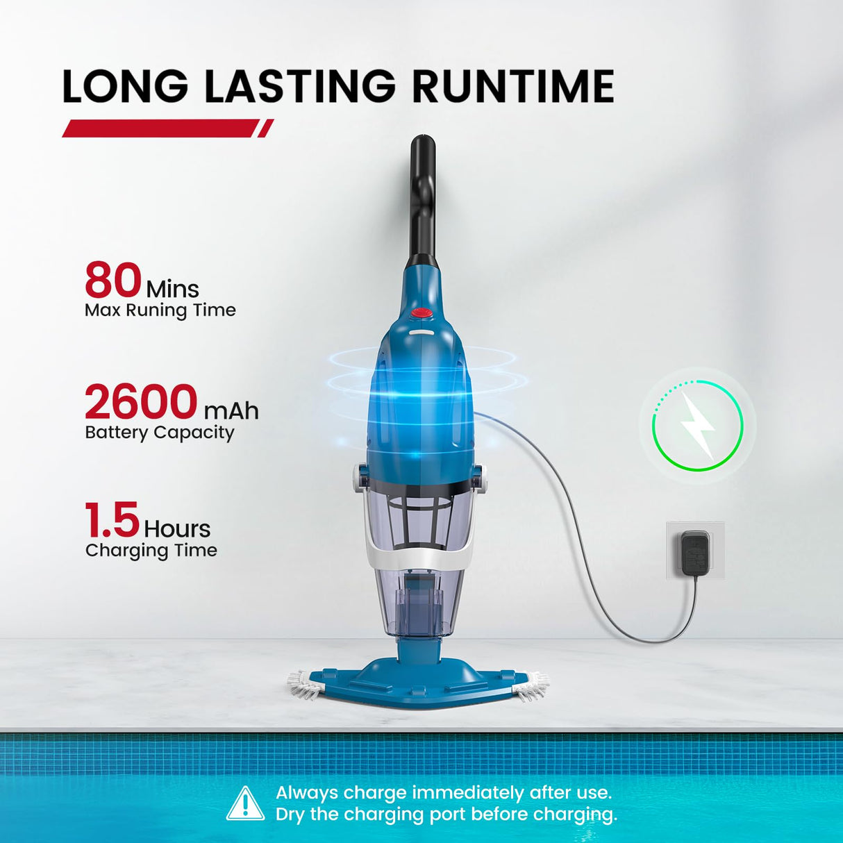 Enhulk Pool Vacuum for Above Ground Pool, 2026 Upgraded Pool Vacuum with A Telescopic Pole, 18.5 Gal/Min Powerful Suction, 80Mins Runtime, Effortlessly Cleans Debris Underwater (Blue)