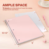 SUNEE Spiral Notebooks, 1-Subject, 5 Pack, College Ruled Paper, 8" x 10-1/2", 70 Sheets per Notebook,3-Hole Punched Paper, Pink,Purple, Blue, Green, Yellow Spiral Lined Notebooks for School,Work