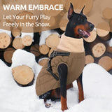 Queenmore Dog Winter Jacket, Dog Coats for Large Dogs, Warm Cozy Pet Jacket Winter with Harness Built in, Waterproof Pet Snow Jacket, Thick Fleece Lining Snowsuit for Large Dogs, Brown L
