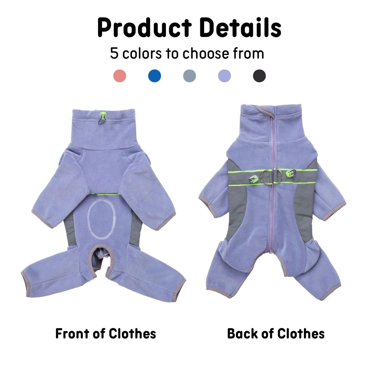 HDKUW Warm Small Dog Jumpsuit,Plush Fleece Puppy Onesie with D-Ring and Reflective Strips,Long-Sleeved Dog Cold Weather Coats for Small Medium Dogs Purple L