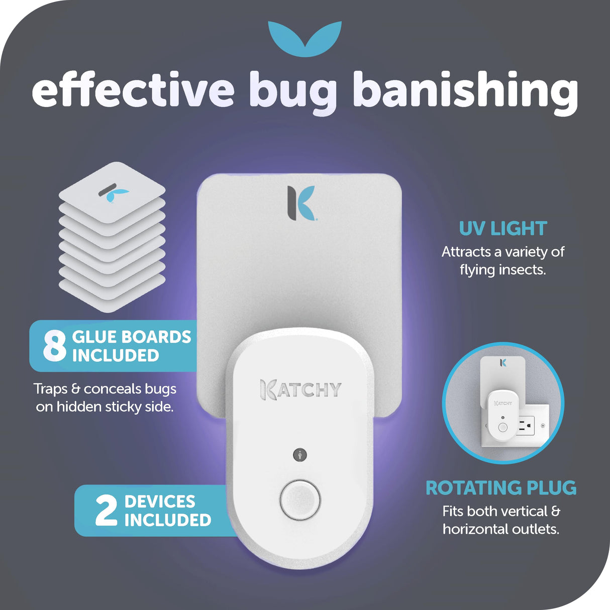 Katchy Plug-in Fly Trap Indoor – Blue Light Bug Catcher for Mosquito, Gnat, Fruit Fly & Small Moth – Chemical-Free & Eco-Friendly – All Indoor Areas: Kitchen, Living Room & Plants (2 Pack)