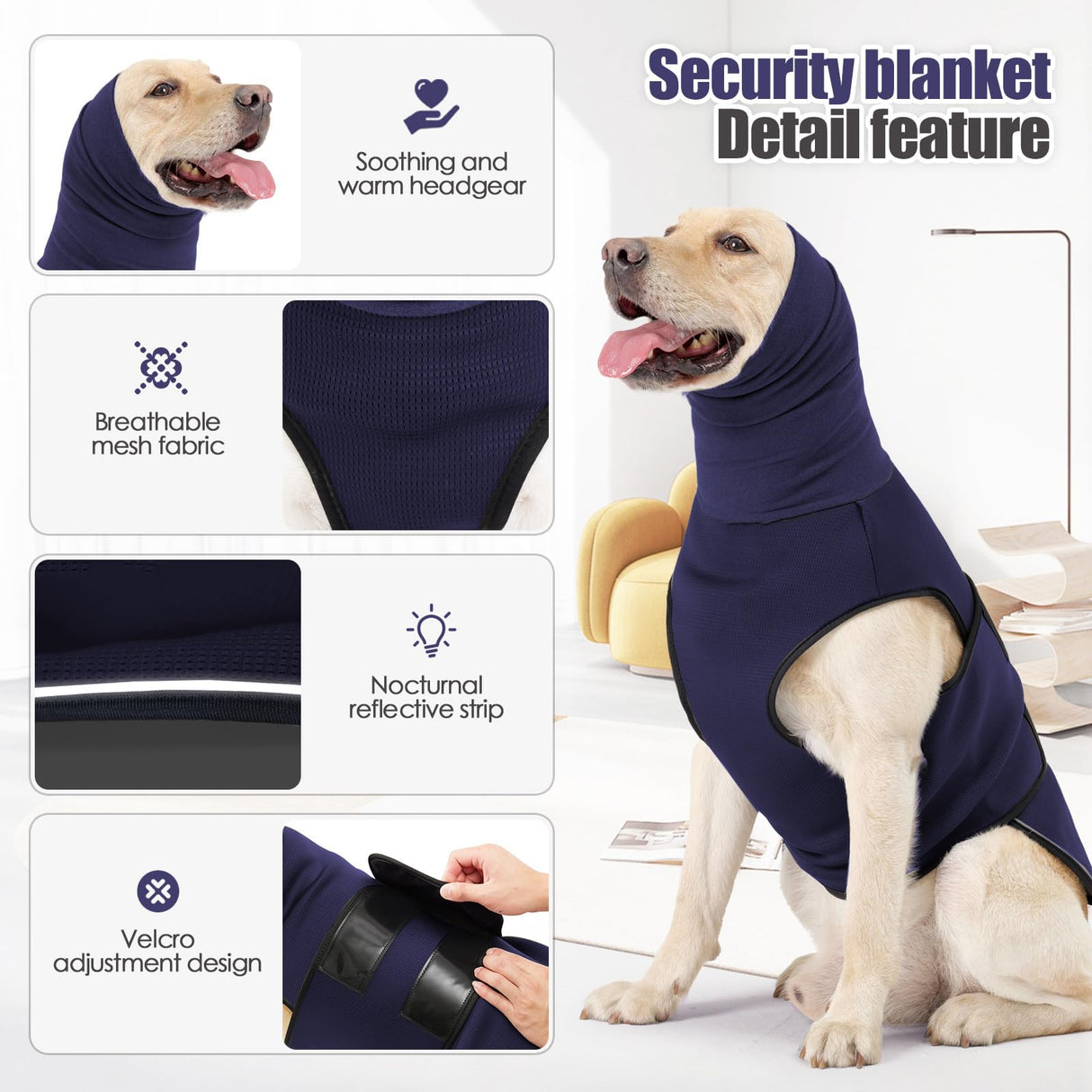 ODSSTAIPS Dog Anxiety Vest Hoodie,Dog Thunder Jacket Thunderstorm,Travel and Vet Visits,Blue XXXL