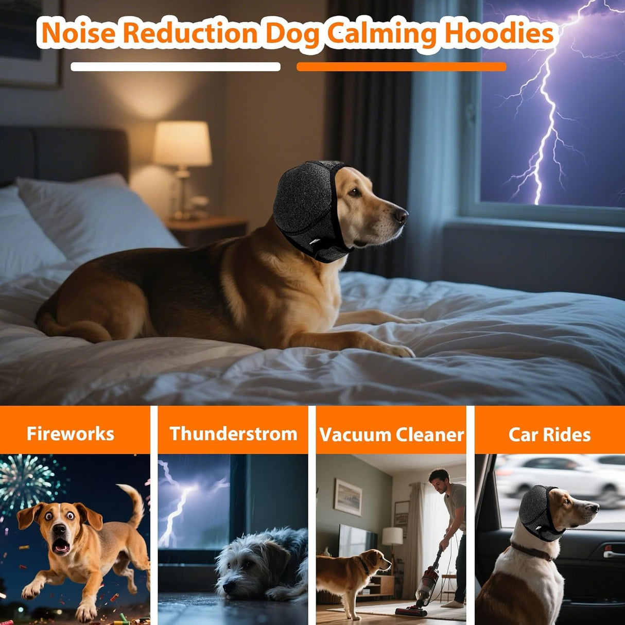 Dog Calm Hoodie Ear Wraps for Dogs, Waterproof Dog Swim Cap, Ear Cover Muffs for Anxiety Relief Noise Cancelling, Dog Head Warp Ear Protection for Hematoma Fireworks Bath Swim Blow Drying(M,Greyd)