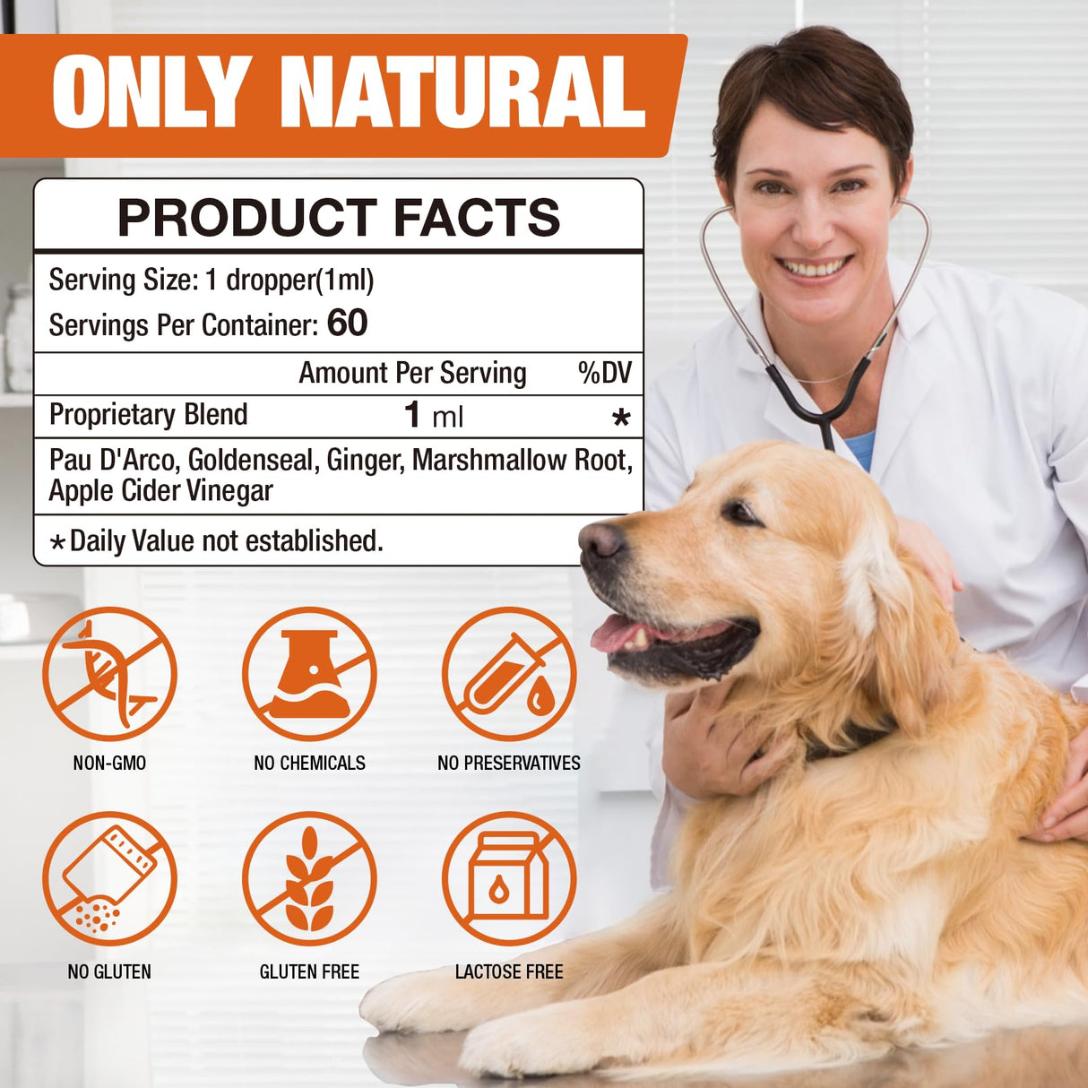 Dog Yeast Infection Relief - 60ml Herbal Pet Supplement, Soothes Itching & Odor, Supports Skin Flora Balance, Safe for Puppies to Senior Dogs, Easy-Dose Dropper