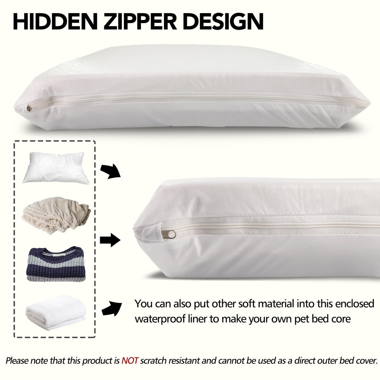 Waterproof Dog Bed Liner, Washable Replacement Cover Reusable Pet Pee Water Resistant Proof with Zipper, Liner Only 47x29 inch