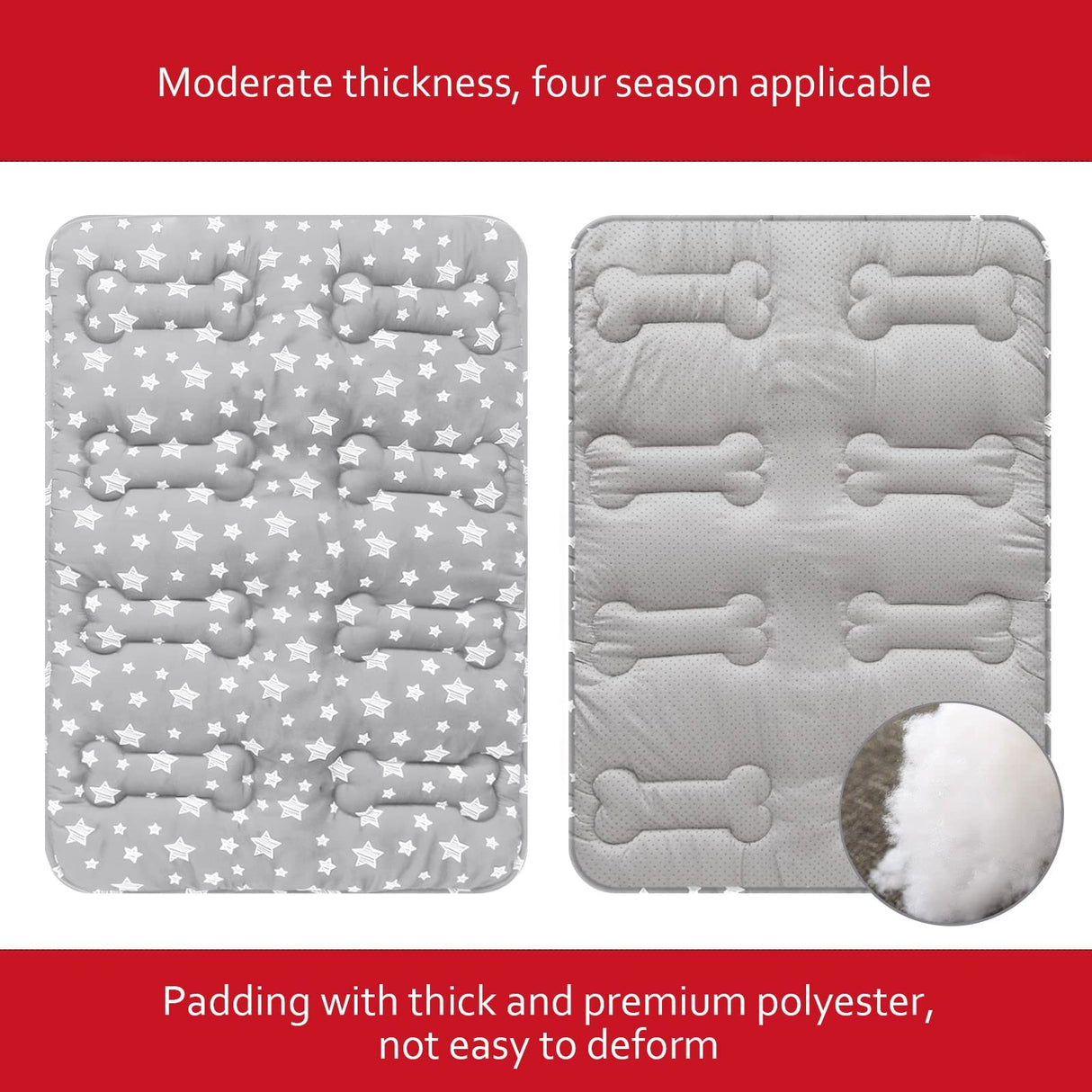 Dog Crate Mat (36" X 23") 2 Pack, Soft Dog Bed Mat with Cute Stars, Personalized Crate Pad, Anti-Slip Bottom, Machine Washable Kennel Pad, Grey
