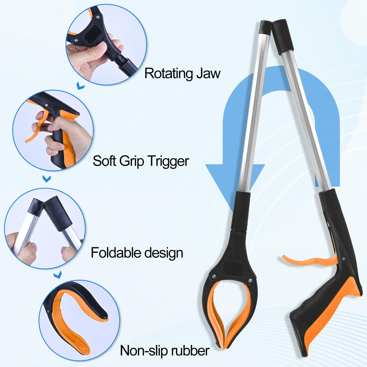 Tottist 6 Pack Grabber Reacher Tool for Elderly, 32" Extra Long Litter Stick Lightweight Handy Claw Grabber for Arm Extension Garbage Gripper Trash Pick up Litter Picker Garden(Orange)
