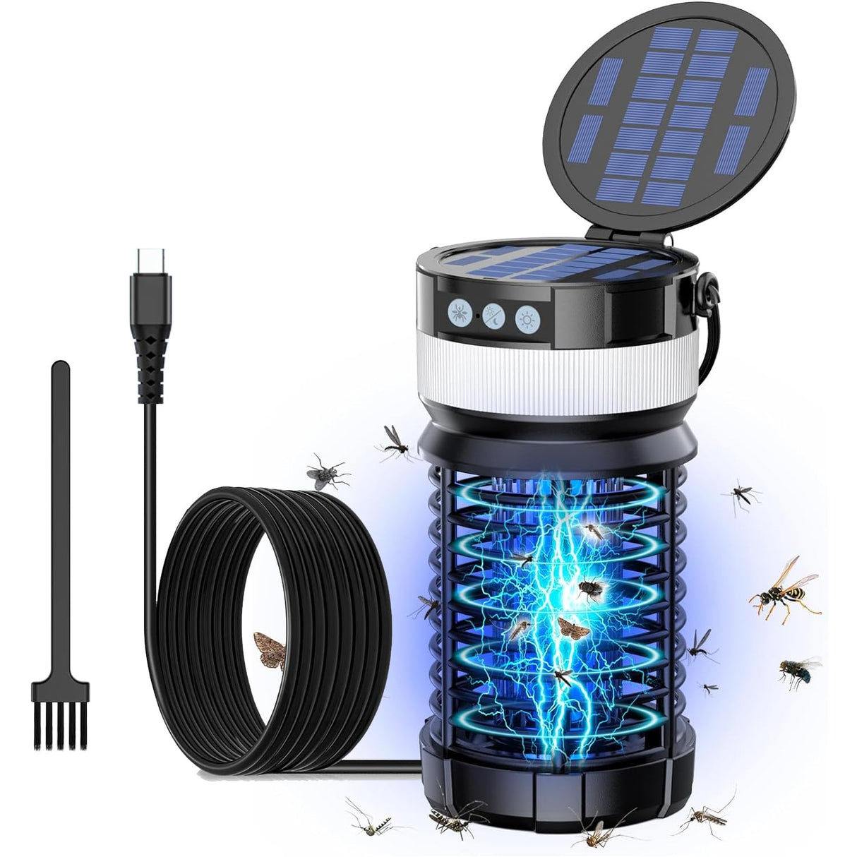 Solar Bug Zapper Outdoor,Cordless Rechargeable Mosquito Zapper, 4200V High Power,45000Hrs Working Life,IP66 Waterproof,Electric Fly Zapper Zapper for Outdoor Home Garden Patio Backyard