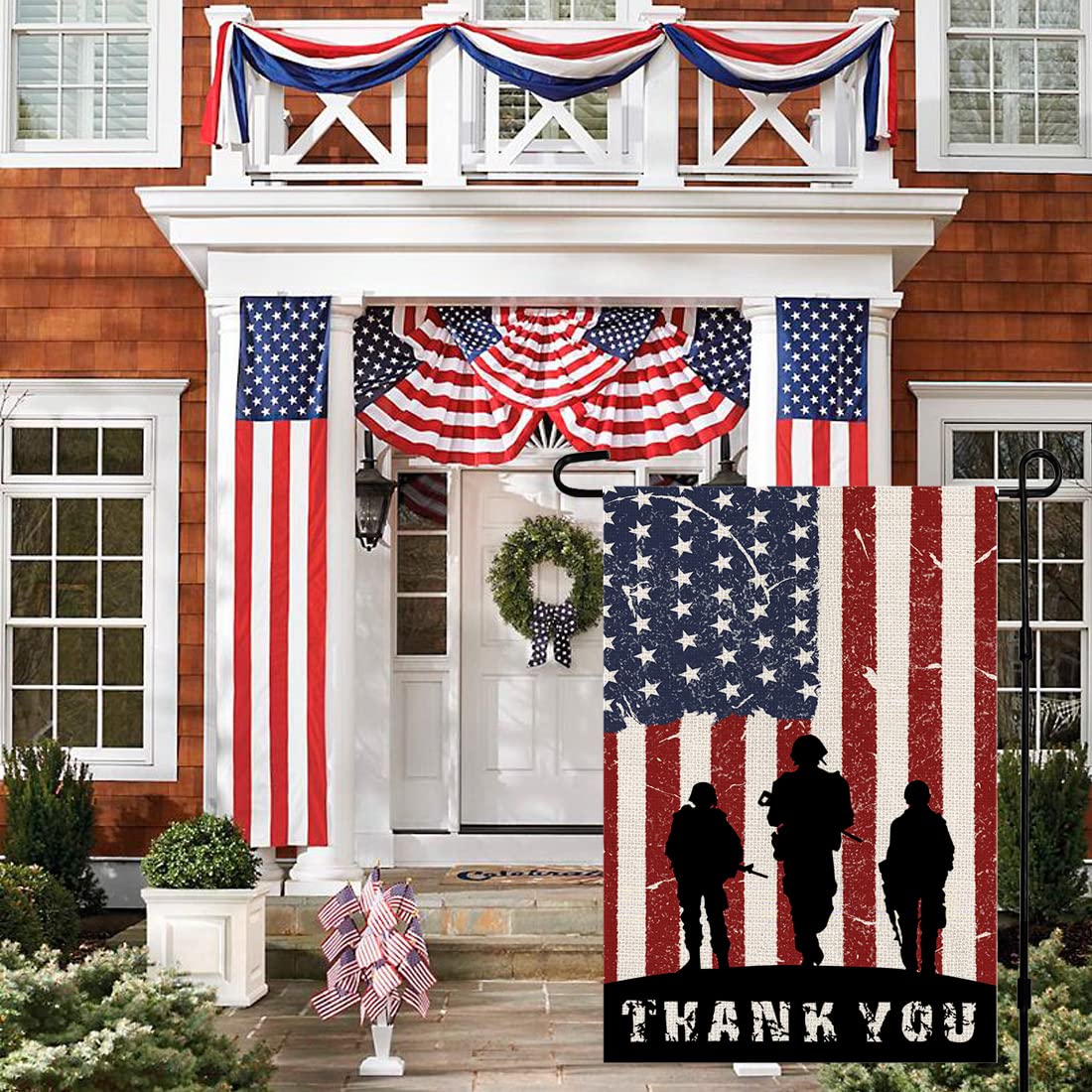 Patriotic American Soldier Thank You Garden Flag 12x18 Inch Burlap Double Sided 4th of July Independence Day Memorial Day Yard Outdoor Decor USA Flags DF454