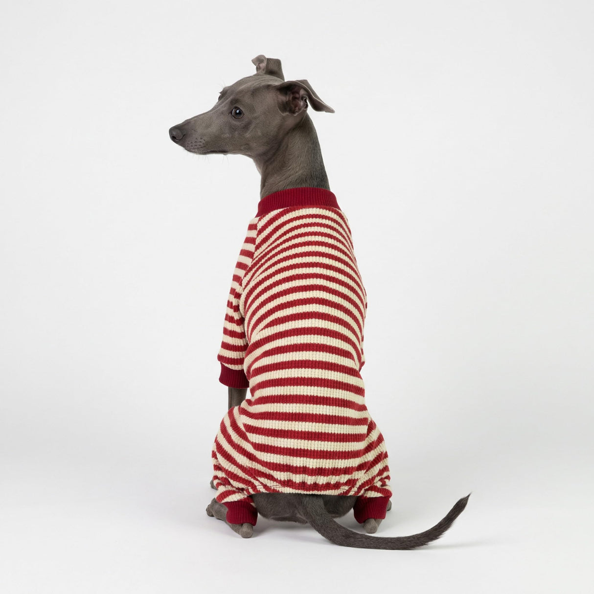 Fitwarm Red and White Striped Dog Pajamas, Waffle Dog Clothes for Small Dogs Girl Boy, Puppy Onesie with Feet, Pet Christmas Outfit, Small