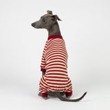 Fitwarm Red and White Striped Dog Pajamas, Waffle Dog Clothes for Small Dogs Girl Boy, Puppy Onesie with Feet, Pet Christmas Outfit, Small