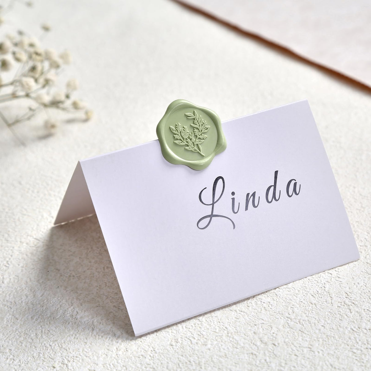 UNIQOOO Wax Seal Stickers - Eucalyptus Wedding Invitation Envelope Seal Stickers, 100 Pcs Self- Adhesive Sage Green Stickers, Perfect for Invitation, Christmas, Gift Wrapping, Party